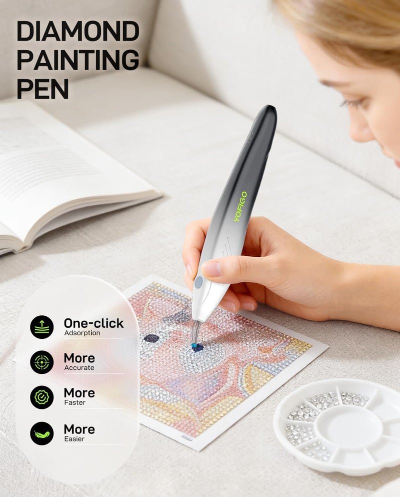 YOFIGO Electric Wirless Diamond Painting Pen,Vacuum Diamond Art Pen with Charging Base, 6 Suction Heads,Gradient Painting Pen for Beginners (Black) - Image 3
